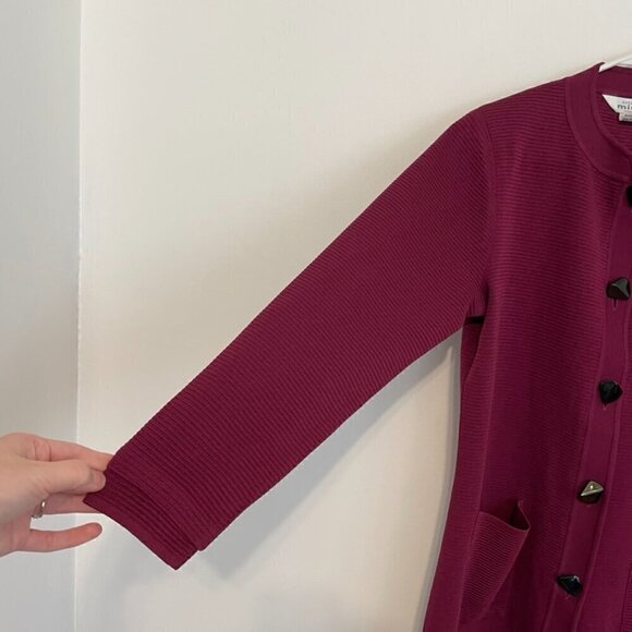 EXCLUSIVELY MISOOK Berry Raspberry Ribbed Knit Long Cardigan Sweater / Coatigan - Picture 6 of 12